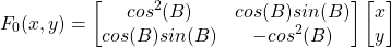 \[F_0(x,y)=\begin{bmatrix}cos^2(B) & cos(B)sin(B)\\cos(B)sin(B)& -cos^2(B)\end{bmatrix}\begin{bmatrix}x\\y\end{bmatrix}\]